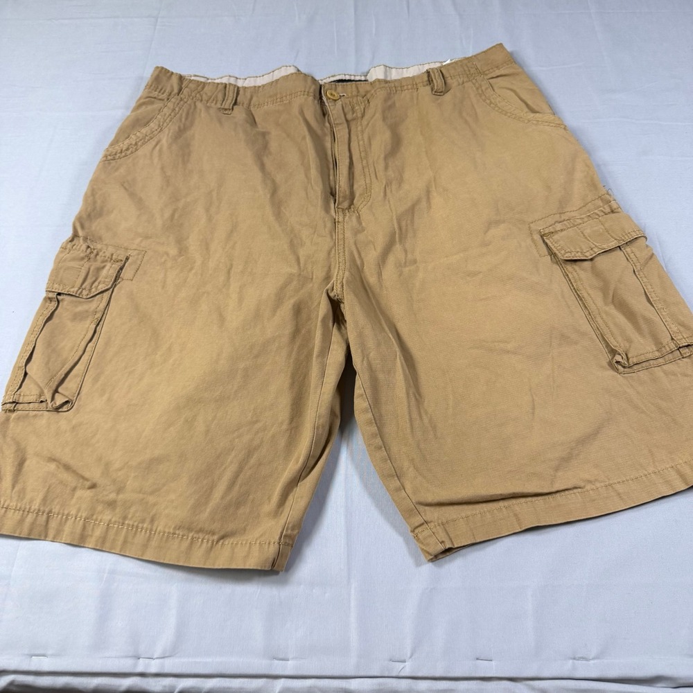 Beverly Hills Polo Club Mens Tan Khaki Cotton Cargo Shorts Size 38 Relaxed Fit